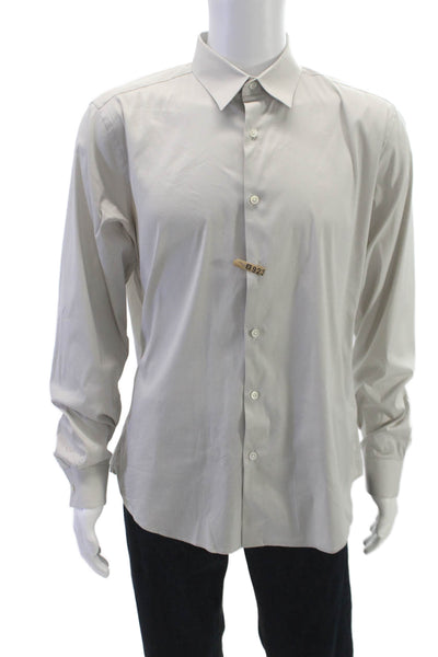Theory Mens Cotton Button Down Shirt Light Gray Size XL
