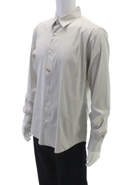 Theory Mens Cotton Button Down Shirt Light Gray Size XL