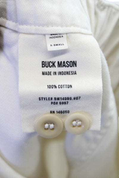 Buck Mason Womens Cropped Herringbone Cotton Drawstring Pants Ivory Size XS