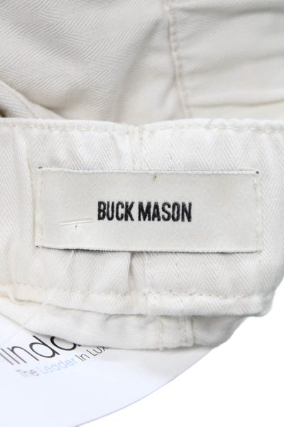 Buck Mason Womens Cropped Herringbone Cotton Drawstring Pants Ivory Size XS