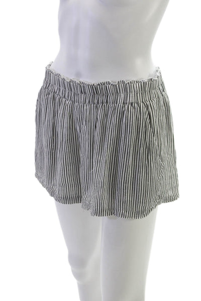 Saltwater Luxe Women Black Striped Viscose Pull On Shorts Size M