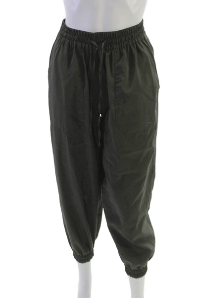 Zara Women Jogger Pants Green Polyester Drawstring Size XS