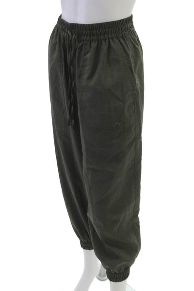 Zara Women Jogger Pants Green Polyester Drawstring Size XS