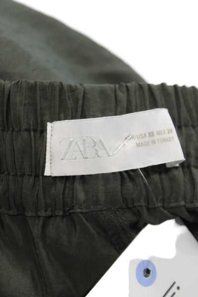 Zara Women Jogger Pants Green Polyester Drawstring Size XS
