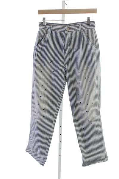 Leon & Harper Womens Blue Striped Cotton Elastane Button Pants Size 34