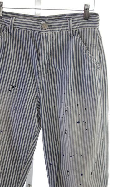 Leon & Harper Womens Blue Striped Cotton Elastane Button Pants Size 34