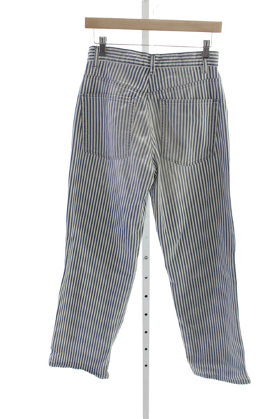 Leon & Harper Womens Blue Striped Cotton Elastane Button Pants Size 34