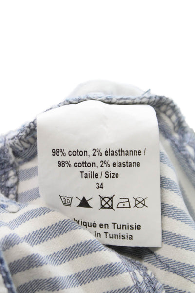 Leon & Harper Womens Blue Striped Cotton Elastane Button Pants Size 34