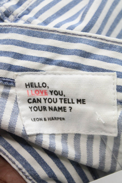 Leon & Harper Womens Blue Striped Cotton Elastane Button Pants Size 34
