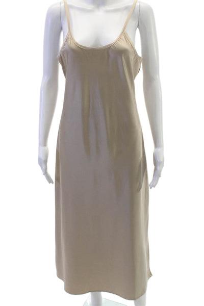JS71 Womens Beige Viscose Slip Dress Sleeveless Scoop Neck Knee Length Size M