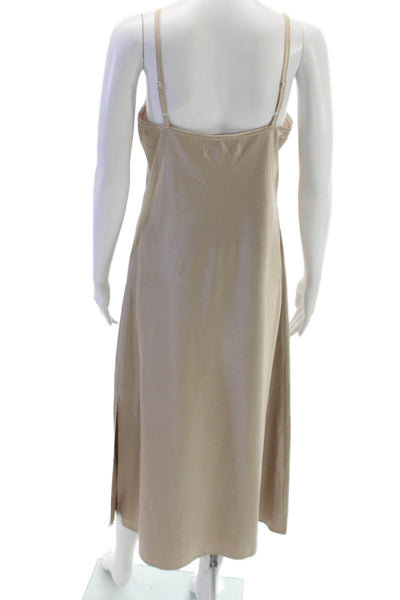 JS71 Womens Beige Viscose Slip Dress Sleeveless Scoop Neck Knee Length Size M