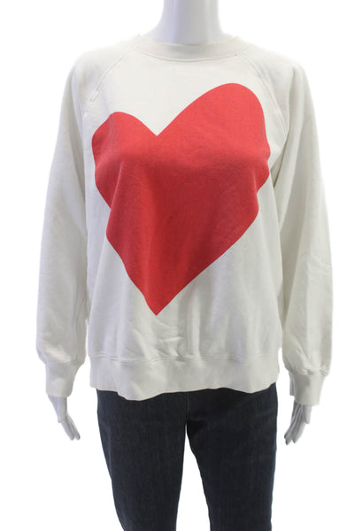 Kerri Rosenthal Womens Pullover White Cotton Heart Crewneck Size S