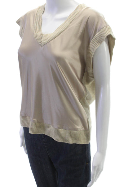JS71 Womens V-Neck Sleeveless Vest Sweater Beige Viscose Solid Fall Size XS