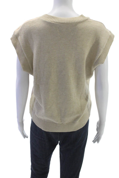 JS71 Womens V-Neck Sleeveless Vest Sweater Beige Viscose Solid Fall Size XS