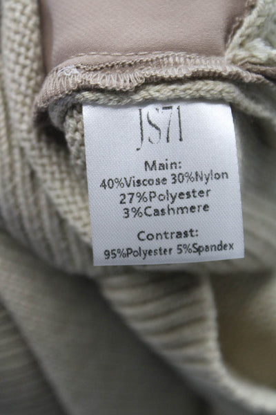 JS71 Womens V-Neck Sleeveless Vest Sweater Beige Viscose Solid Fall Size XS