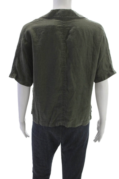 James Perse Womens Basic Linen Collared Button Up Short Sleeve Green Size 0