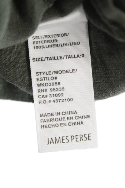 James Perse Womens Basic Linen Collared Button Up Short Sleeve Green Size 0