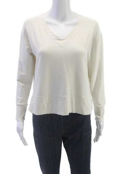 Cuyana Womens Ivory V-Neck Cotton Blend Pullover Sweatshirt Long Sleeve Size S
