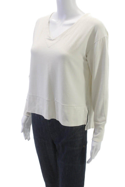Cuyana Womens Ivory V-Neck Cotton Blend Pullover Sweatshirt Long Sleeve Size S