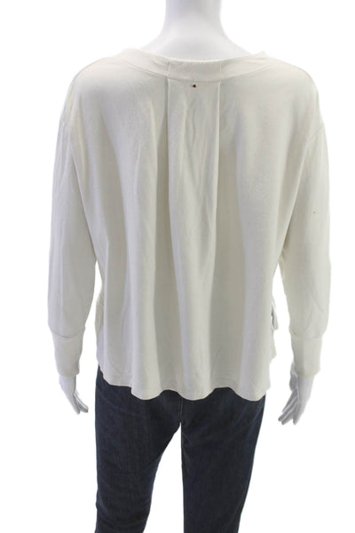 Cuyana Womens Ivory V-Neck Cotton Blend Pullover Sweatshirt Long Sleeve Size S