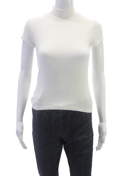 Zara Women Basic White Mock Neck Polyester Short Sleeve T-Shirt Size S