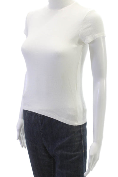 Zara Women Basic White Mock Neck Polyester Short Sleeve T-Shirt Size S