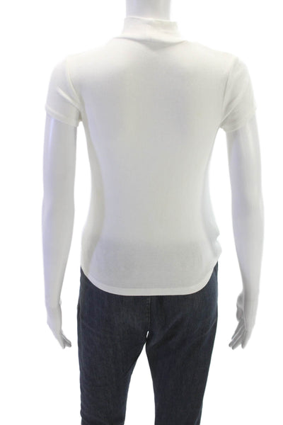Zara Women Basic White Mock Neck Polyester Short Sleeve T-Shirt Size S