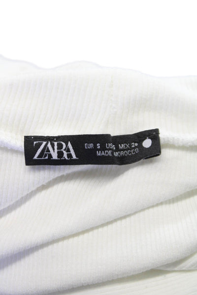 Zara Women Basic White Mock Neck Polyester Short Sleeve T-Shirt Size S