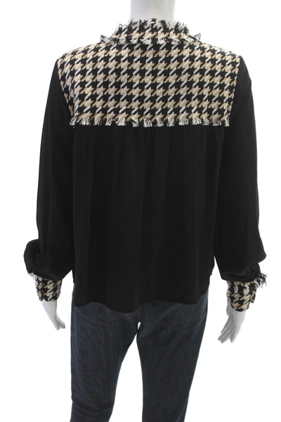Gracia Women Black Check Collared Blouse Long Sleeve Size S