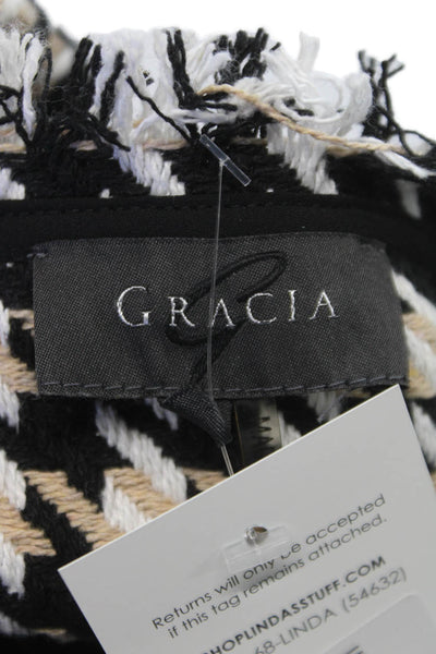 Gracia Women Black Check Collared Blouse Long Sleeve Size S
