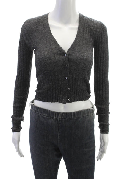 Theory Women Cardigan Gray Baby Alpaca V Neck Long Sleeve Size PP