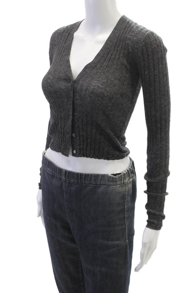 Theory Women Cardigan Gray Baby Alpaca V Neck Long Sleeve Size PP