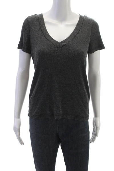 Chaser Womens V Neck Basic Short Sleeve T Shirt Gray Polyester Size XS