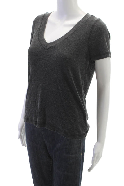Chaser Womens V Neck Basic Short Sleeve T Shirt Gray Polyester Size XS