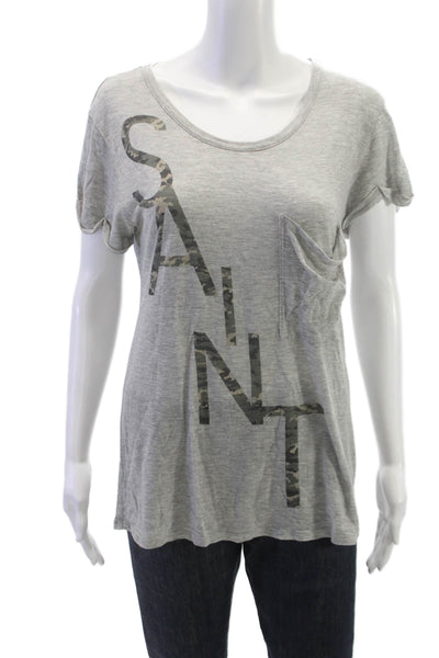 Haute Hippie Women Basic Camouflage Modal Scoop Neck Tee Short Sleeve Size XS