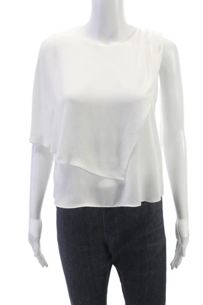 Zara Basic Womens White Blouse Round Neck Zip Polyester Size XS