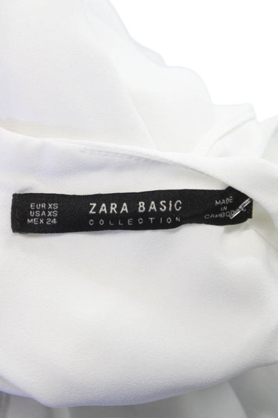 Zara Basic Womens White Blouse Round Neck Zip Polyester Size XS