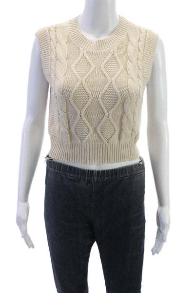 525 Women Sleeveless Vest Ivory Cotton Geometric Crew Neck Fall Size XS