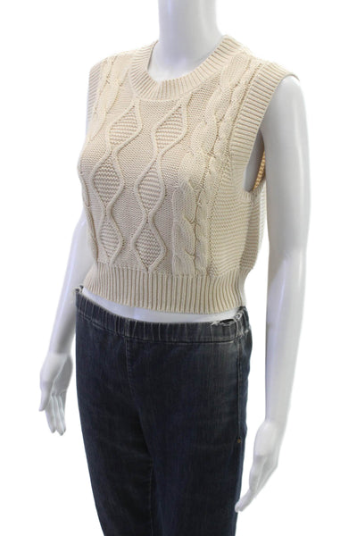 525 Women Sleeveless Vest Ivory Cotton Geometric Crew Neck Fall Size XS