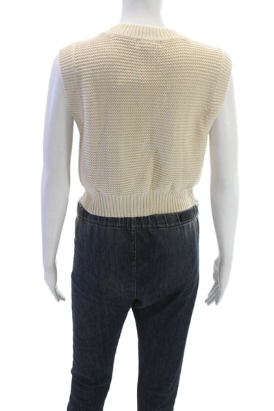 525 Women Sleeveless Vest Ivory Cotton Geometric Crew Neck Fall Size XS