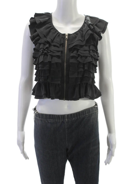 Theory Womens Cropped Silk Vest Sleeveless Round Neck Black Zip Size PP