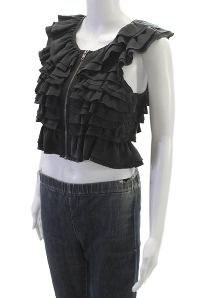Theory Womens Cropped Silk Vest Sleeveless Round Neck Black Zip Size PP