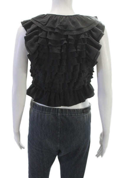 Theory Womens Cropped Silk Vest Sleeveless Round Neck Black Zip Size PP
