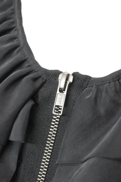 Theory Womens Cropped Silk Vest Sleeveless Round Neck Black Zip Size PP