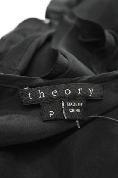 Theory Womens Cropped Silk Vest Sleeveless Round Neck Black Zip Size PP