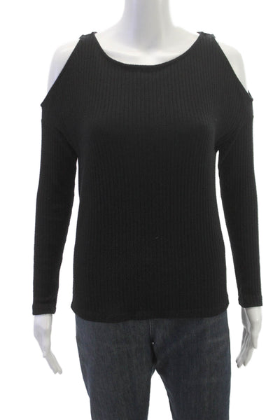 Splendid Women Basic Blouse Black Long Sleeve Round Neck Polyester Size XS