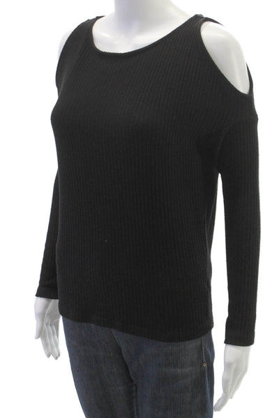Splendid Women Basic Blouse Black Long Sleeve Round Neck Polyester Size XS