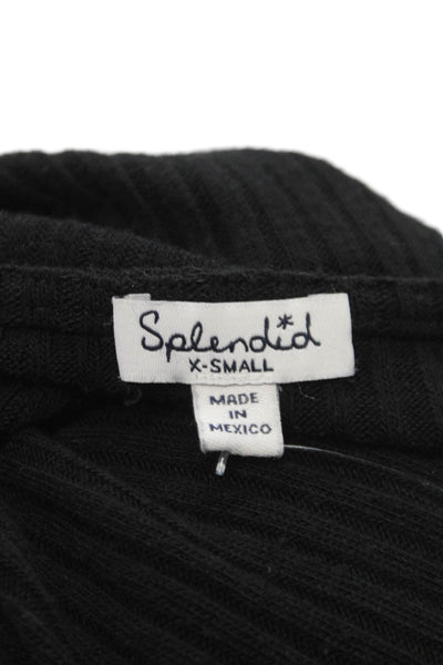Splendid Women Basic Blouse Black Long Sleeve Round Neck Polyester Size XS