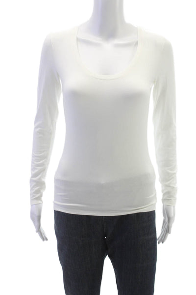 Theory Womens Jersey T-Shirt White Long Sleeve Scoop Neck Size PP