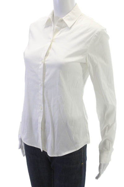 Theory Women Basic Collared Button Up White Cotton Long Sleeve Top Size PP